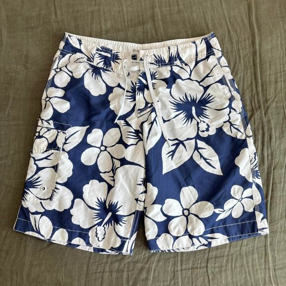 Old Navy Men's Hawaiian Floral Swim Trunks - Picture 1 of 7
